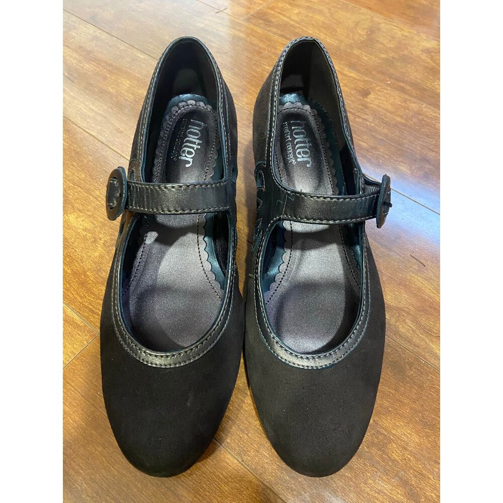 Hotter Valetta Mary Jane Comfort Shoes Black Suede Low Heel Women’s 9